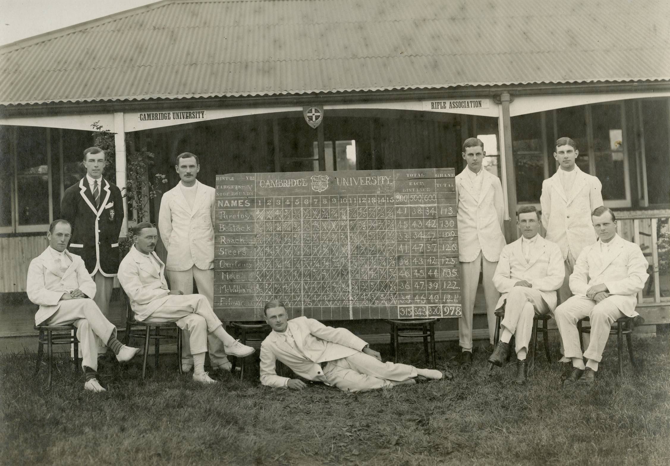 The Cambridge Chancellors’ team outside the range clubhouse in 1920