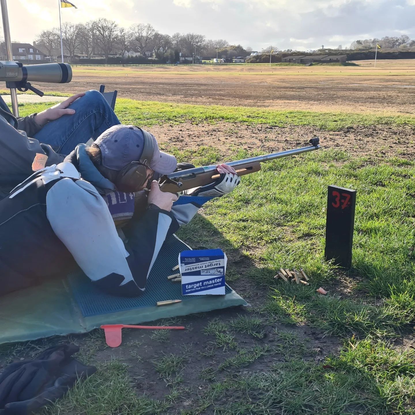 A CURA shooter firing prone during Easter Bisley 2023