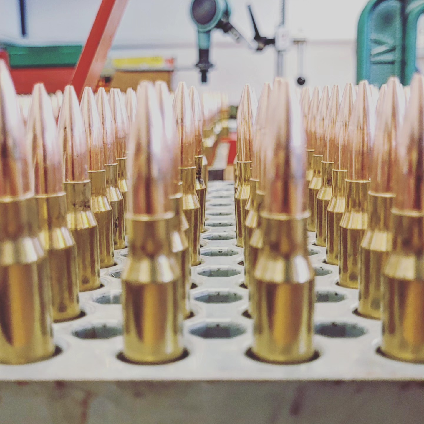 Rows of match ammunition prepared in loading blocks